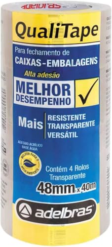 Fita para Empacotamento Qualitape, 48mmX45mts, Trasnpatente, Adelbras