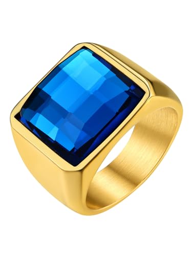 Bague homme acier avec grande pierre bleue en zirconium