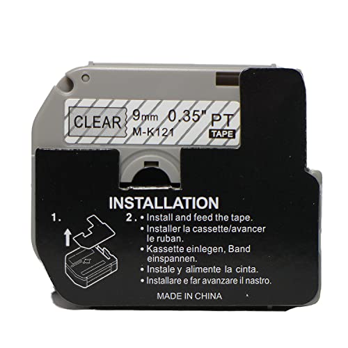 Fita Refil Compatível M-121 MK-121 Transparente 9mm para Rotulador Brother PT-65 PT-70 PT-80 PT-85 P