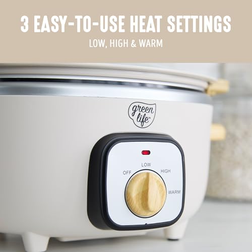 Image of GreenLife 3.5QT Slow Cooker, PFAS-Free Non-Toxic Ceramic Nonstick Removable Interior Bowl, Programmable, Keep Warm, Stovetop & Oven Safe Pot, Dishwasher Safe Crock & Glass Lid, Cream