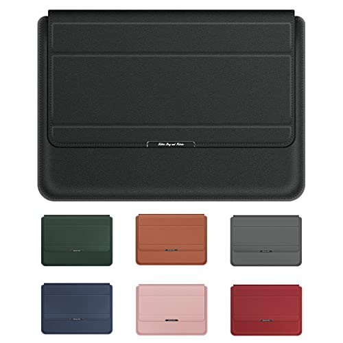 3-in- Laptop Sleeve Case with Foldable Stand Wrist Rest Scratchproof Protective Notebook Cover Bag Adapter Pouch Cable Straps for Business Travel Daily Use