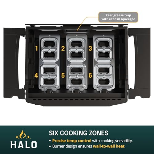 Image of HALO Elite3B Outdoor Griddle | 3 Burner, 6 Cooking Zones | Large Surface with Warming Rack | 564 sq. in. (28.19″ x 20″) Wind-Proof Cooking Surface | Propane and Natural Gas Grill | HZ-1002-XNA