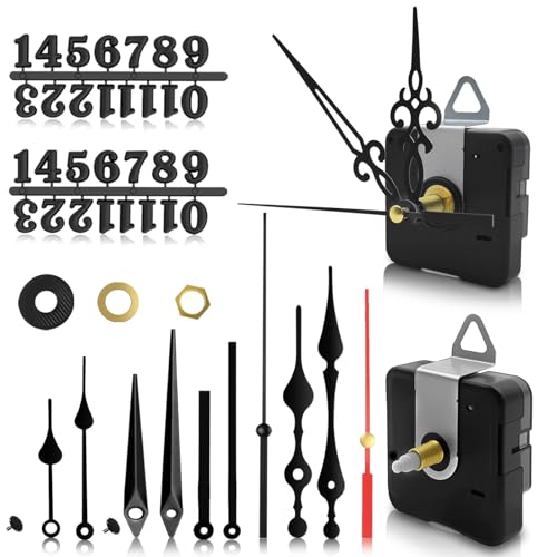 CJYBJHOM 2 Pack Mecanisme Horloge Murale Silencieux Batterie Alimentée avec 5 styles de pointeurs et 2 Ensembles de Numéros, Mecanisme Horloge Pile pour Bricoler
