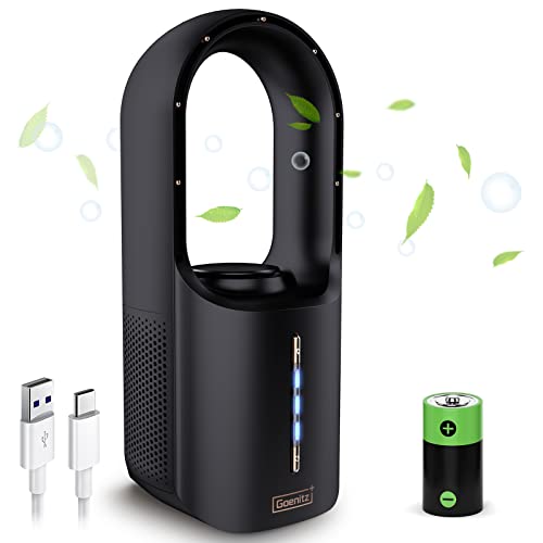 CONBOLA Fan for Bedroom Office Fan, 11.8 Inch Tower Fan with 3speeds, Quiet Cooling Rechargeable Portable Fan Lasting 17 Hours, Small Standing Floor Fans, House Desk Bladeless Fan, Black CONBOLA Fan for Bedroom Office Fan, 11.8 Inch Tower Fan with 3speeds, Quiet Cooling Rechargeable Portable Fan Lasting 17 Hours, Small Standing Floor Fans, House Desk Bladeless Fan, Black