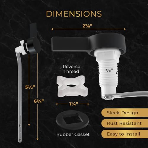 RAVINE Premium Modern Luxury Universal Toilet Handle Replacement, Majestic Collection. Toilet Lever Replacement, Easy Install (Black, Front Mount)