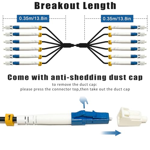 Image of 120ft (37 Meters) 6 Core Industrial TPU LC to LC Outdoor Armored Fiber Optic Cable, OS2 Single Mode 6 Strands Fiber Patch Cable with LC Connectors, 9 /125um, OD-5mm, Direct Burial LC-LC
