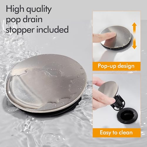 Image of Brushed Nickel Bathroom Sink Faucet 4 Inch Faucet 2 Handle with Pop-up Drain Stopper and Supply Hoses(Set of 2)