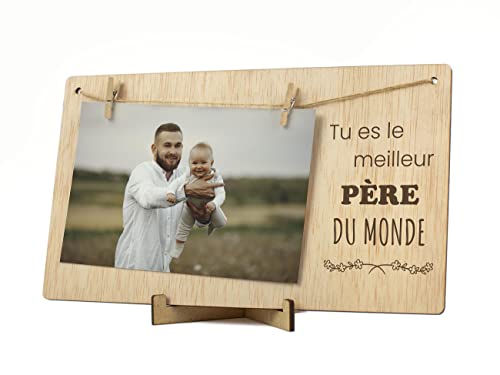 CONTRAXT Cadre photo cadeau original papa père. Cadeau détail Cadre photo support Carte postale pele mele porte acroche photo félicitations fête des pères papa corde pince bois pèle mêle (Père FR)