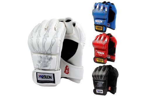 SKL Half Finger Boxing Gloves Sanda Fighting Sandbag Gloves MMA UFC (Black with Skull Fingers)