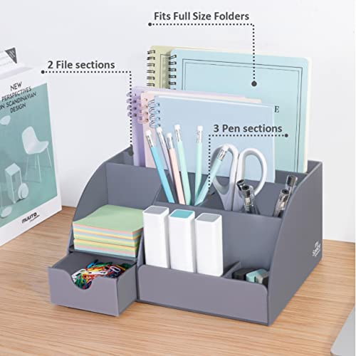 Acrylic Office Desk Organizer With Drawer, 9 Compartments, All In One Office Supplies And Cool Desk Accessories Organizer, Enhance Your Office Decor With This Desktop Organizer (Gray) #TOP7