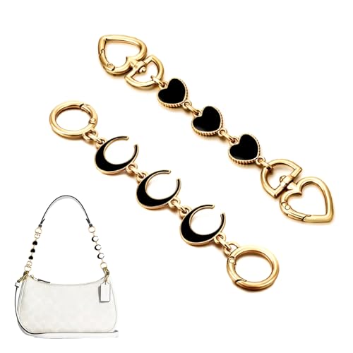 2Pcs Purse Extender Chain Heart Moon Bag Extender Chain Extenders for Handbag Gold Chain Purse Strap Replacement Purse Accessories Bag Charms for Handbags Purse Making Supplies (Black/Gold)