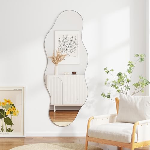 Image of QDSSDECO 63 inch x 24 inch Full Length Mirror Irregular Wavy Mirror, Frameless