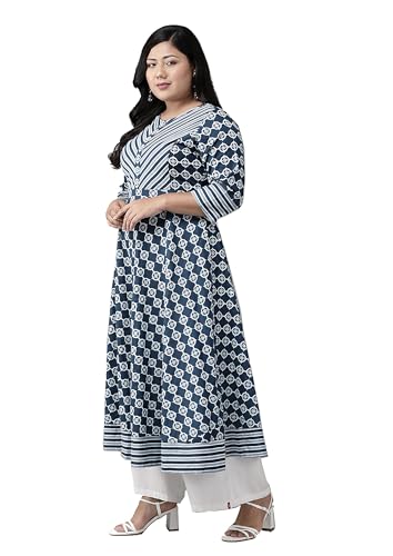 Image of Yash Gallery Women's Cotton Relaxed Fit Anarkali Plus Size Floral Printed Kurta