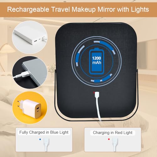 Lighted Vanity Mirror, Rechargeable Travel Makeup Mirror with Lights, 10''x8'' Desk Mirror with Lights,Make up Mirror with Lighting for Makeup Desk & Dressing Room