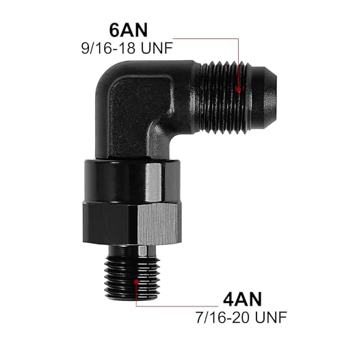 Image of EVIL ENERGY 6AN Flare to 4AN ORB Male Swivel Adapter Fitting 90 Degree Black 1PC