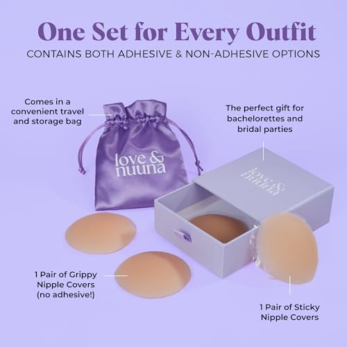 love & nuuna Adhesive & Non-Adhesive Nipple Covers Two Pairs - Sticky & Grippy Nipple Cakes - Reusable & Waterproof Pasties2