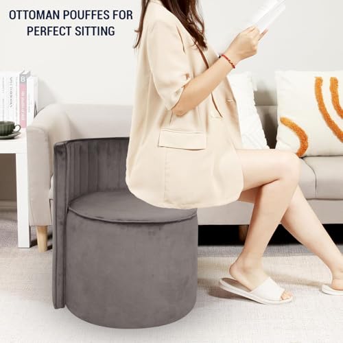 Image of Ottoman Puffy Stool for Living Room | Pouf Footstool for Office Home Decor | Upholstered Sitting Pouffe with Backrest for Home Dcor /Office /Living Room (Grey)