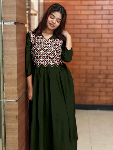Image of EthnicJunction Women's Georgette Regular Fit Yoke Embroidery Anarkali Maxi Dress | Navratri Speical Kurta