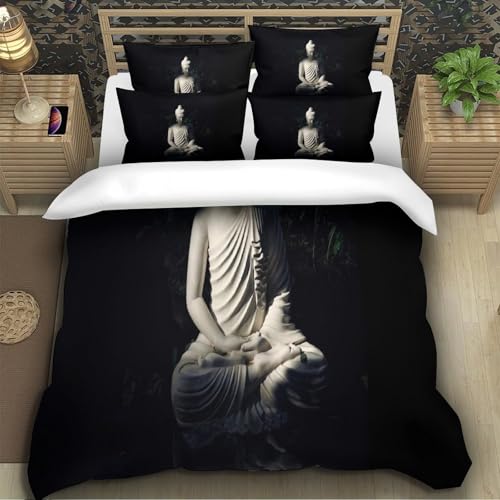 Housse de couette Bouddha fermeture éclair parure de lit zippée anti-glisse