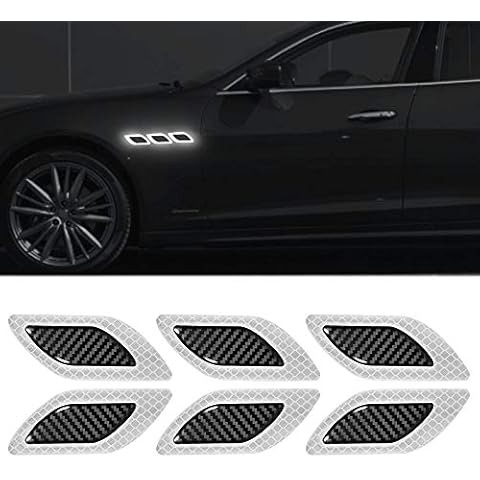 TOMALL 6Pcs 3D Strong Reflective Stripe Sticker for Car Fender Hood Bumper High-Intensity Night Visibility Reflective Decal Safety Warning Diamond Grade Carbon Fiber Universal for Car SUV (White) Cover