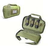 YUNCAIMAOYI Tactical Pistol Handgun Case Bag Gun Carrying Storage Bag Shooting Range Bag for Full-Size Handguns and Magazines, 600D Nylon, Army Green