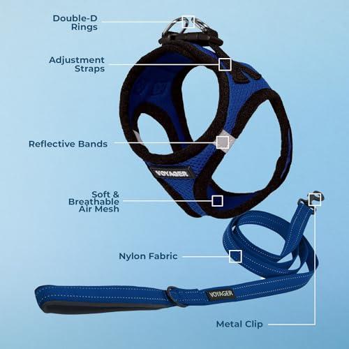 Image of Voyager Step-in Air All Weather Mesh Harness & Reflective Dog 5 ft Leash Combo, Neoprene Handle, for Small, Medium, Large Breed Puppies by Best Pet Supplies - Leash Harness (Royal Blue /Black Trim),XS