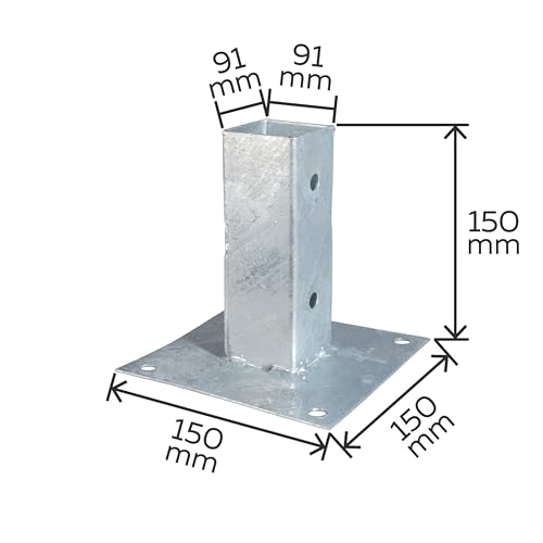 Miniatura 2 de Alberts 211639 Anclaje Sobre Base, Para Postes De Madera Cuadrados Y Redondos, Galvanizado En Caliente, 91 X 91 Mm