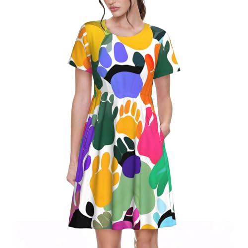 Robe d'été motif patte de chien avec manches courtes légères
