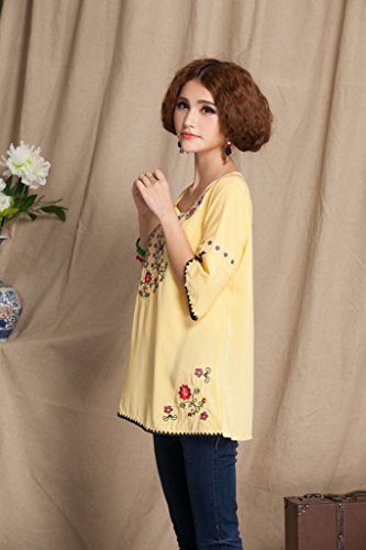 Image of Mexican Shirts Peasant Blouses Cotton Embroidered 3 /4 Sleeve Bohemian Tops Boho Clothes for Women Summer Fiesta