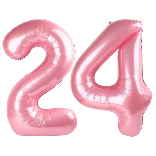 Image of Number Balloons 24 Balloon Pearl Pink for 24 42 Birthday Decorations, 40 in | Saturated Color, Large 40 in, With Straw & Hanging Hole, For Back-to-School Season, Wedding, Christmas, New Year, Anniversary
