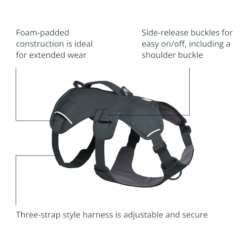 Ruffwear Web Master Hundegeschirr, Y-Front-Hundegeschirr mit Griff und verbesserter Schnalle, verstellbar und leicht für Spaziergänge und Wanderungen, fluchtsicher, kein Ziehen, Basalt Gray, Größe M