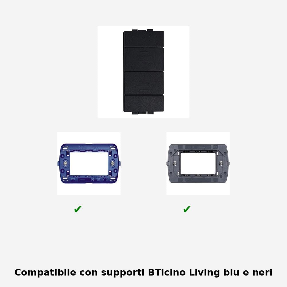 Pulsante Saliscendi Commutatore 2P 10A Tapparelle Colore Nero Compatibile Con Bticino Living International/Light