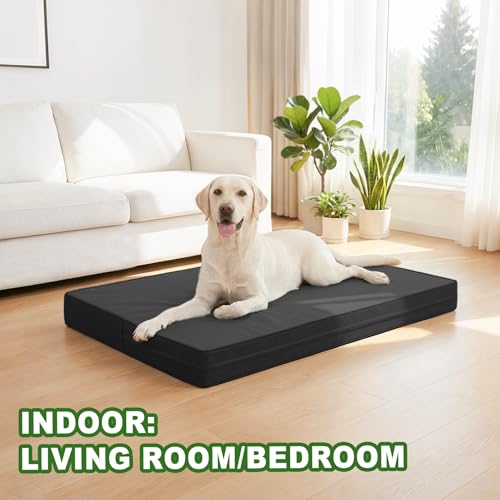 Image of XXXL Dog Bed Waterproof Washable Wipeable Leather Large Crate d 54 inch Black | Jumbo Outdoor Pet Bed Foam, Reversible Faux Leather Removable Cover, Durable Anti-Slip Kennel Pad 53 inchx36 inch