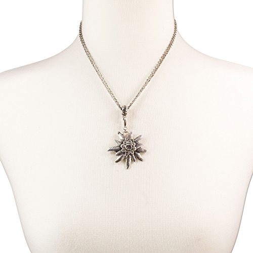 Traditional bavarian necklace with rhinestone Edelweiss, Ladies costume jewelry, traditional german pendant necklace for Dirndl, Leather trouser, Oktoberfest (antique silver colored)4