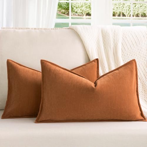 Image of ZWJD Orange 12x20 Pillow Covers Set of 2 Chenille Throw Pillow Covers with Elegant Design Soft and Luxurious Decorative Throw Pillows for Couch, Bed, and Home Decor