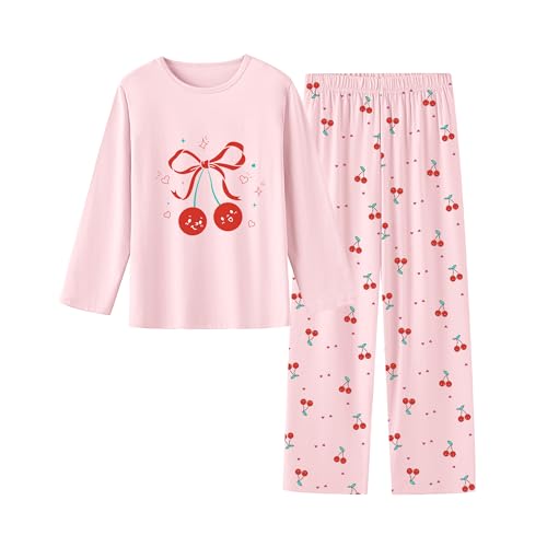 Umeyda 2-Piece Pajama Set for Girls, 100% Cotton Cartoon Pattern Sleepwear Pjs Set Size 5-14