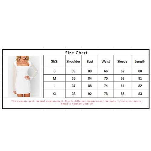 Women Square Neck Long Sleeve Mini Dress Sexy Low Cut Cutout Split Bodycon Short Dress Party Club Night Out Dress(B-Mesh White,S) #TOP6