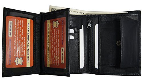 Ag Wallets Mens Genuine Leather Slim Hipster 3 Windows Wallet With Snap Pocket #TOP1