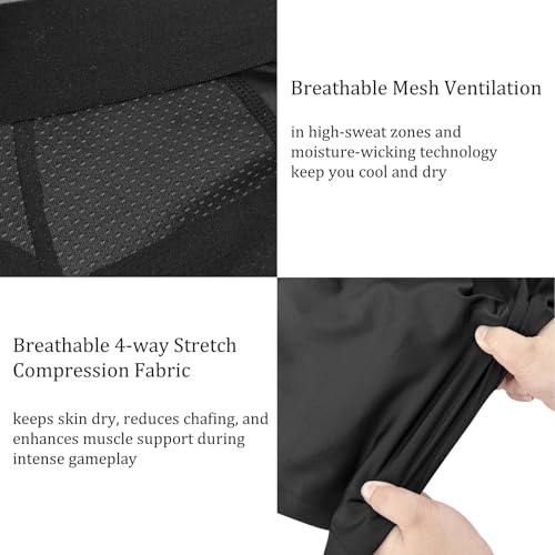 Topeter 5-Pad Football Girdle with Hip Thigh & Tailbone Protection, Padded Compression Shorts w/ Cup Pocket Black S - Thumbnail 6