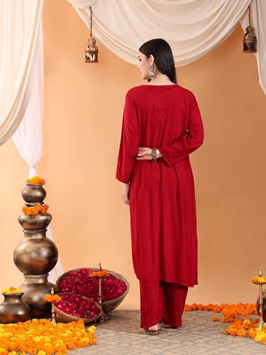 Image of POSHAK CHIKAN STUDIO Women's Hand Embroidered Lucknowi Chikankari Rayon Co-ord Set