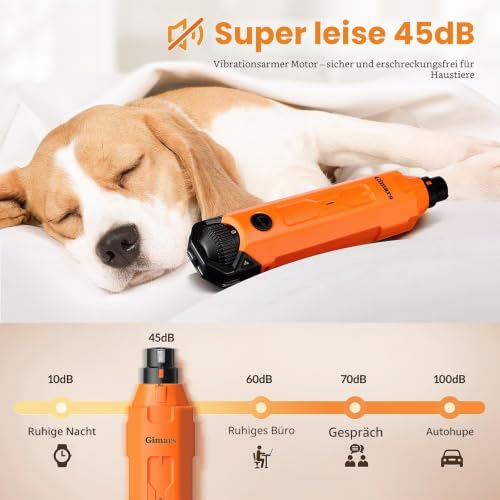 Gimars Krallenschleifer für Hunde 6-Gang Mit 2 LED-Licht, Superleise, 12000RPM Verstellbare Hunde Krallenschleifer, Krallenschleifer mit USB,Geeignet für Große, Mittlere und Kleine Katzen und Hunde