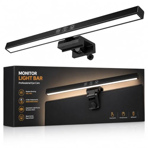 Image of ScreenBar Monitor Light | USB Powered Computer Screen Light with Touch Control, Adjustable Brightness, 3 Color Modes, Auto-Off Timer, Flicker-Free Anti-Glare LED Lamp for Office, Study & Gaming