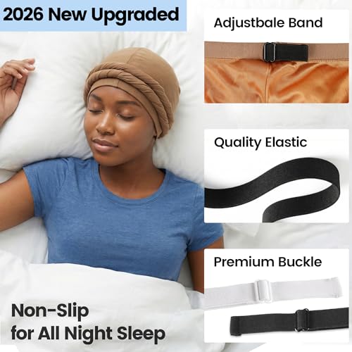 Image of Ababalaya Upgraded Satin Lined Halo Turban Durag for Men &Women Sleeping Bonnet PRE-Tied Headwraps for Hair Loss