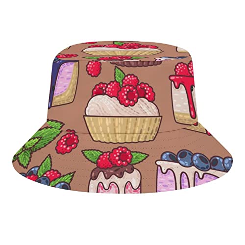 ASDFSD Chapeau Seau Unisexe en Plein Air Randonnée Pêcheur Chapeau Blueberry Strawberry Cake One Size Cover