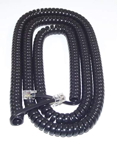 EXTRA LONG Coiled Curly Telephone Handset Cord (25 Foot / 7.6m) RJ10 4P4C (BLACK)