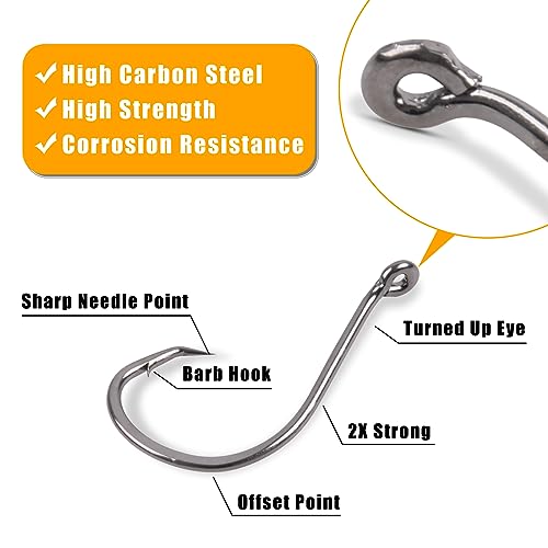Image of Circle Fishing Hooks 2X Strong Customized Offset Sport Circle Hooks Black High Carbon Steel Barbed Sharp Octopus Saltwater Hooks Size 6-10 /0