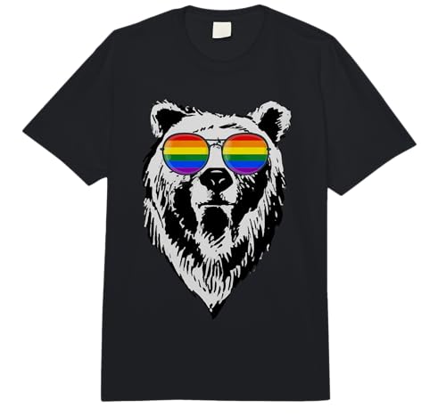 Gay Bear LGBTQ Rainbow Sunglasses Pride Flag Gifts For Men Comfort Colors Adult Heavyweight T-shirt