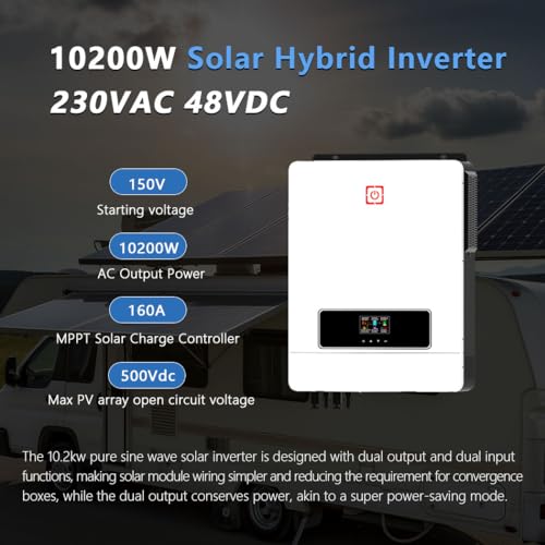 PMSUN 10200W On/Off Grid Solar Hybrid Inverter Eingebauter 160A Laderegler PV Max 500V Eingang DC48V zu AC230V Reiner Sinus Welle Inverter für Home Energy Storage RV Schuppen Off-Grid System