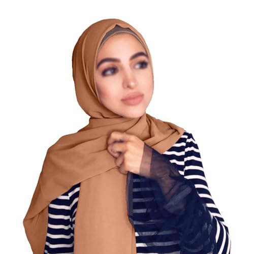 QYMY Premium Quality Chiffon Hijab solid Color Bubble Chiffon Scarf Hijab Soft Hijab Long Scarf Wrap Scarves (Deep Camel)2