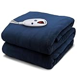 Pure Warmth Microplush Electric Heated Warming Throw Blanket Navy Blue Washable Auto Shut Off 6 Heat Settings